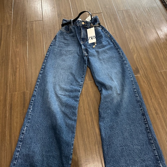 Zara MID-RISE Z1975 WIDE LEG BELTED JEANS - Picture 6 of 7